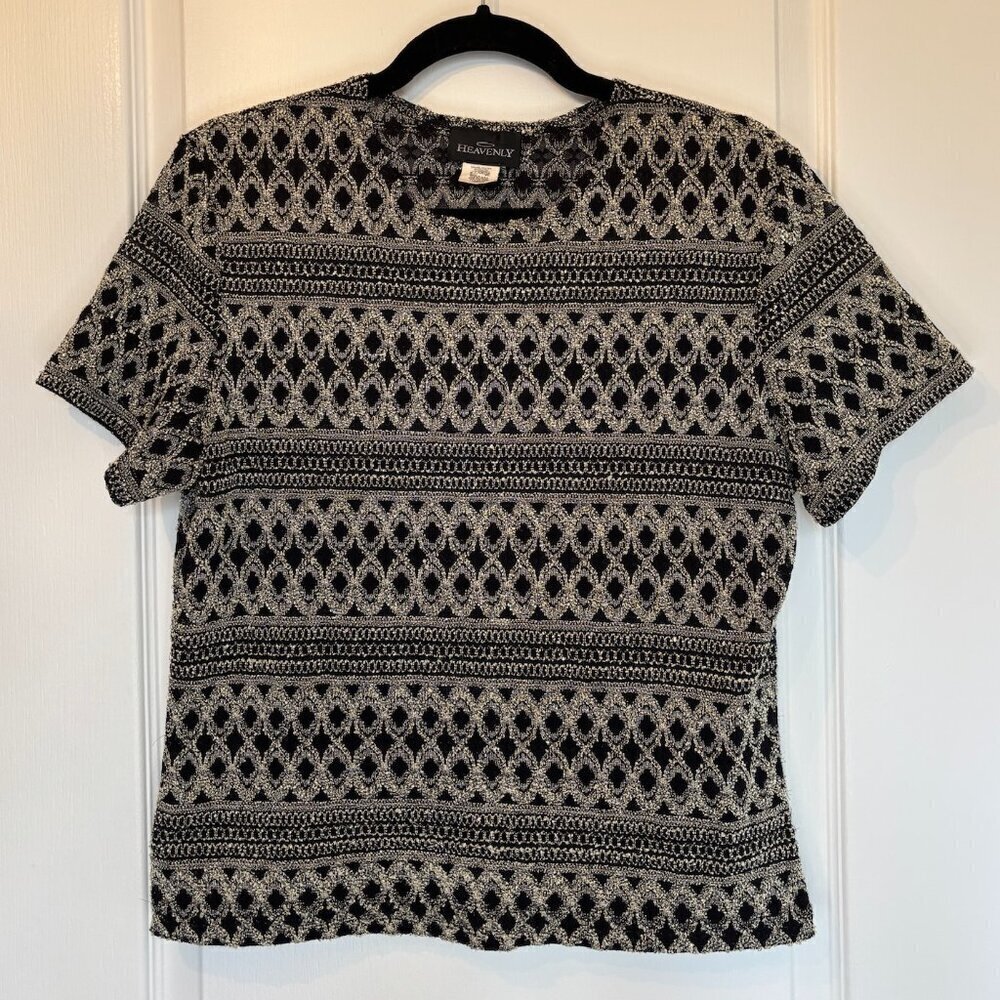 Vintage Black & Tan Textured Knit Top Size XL